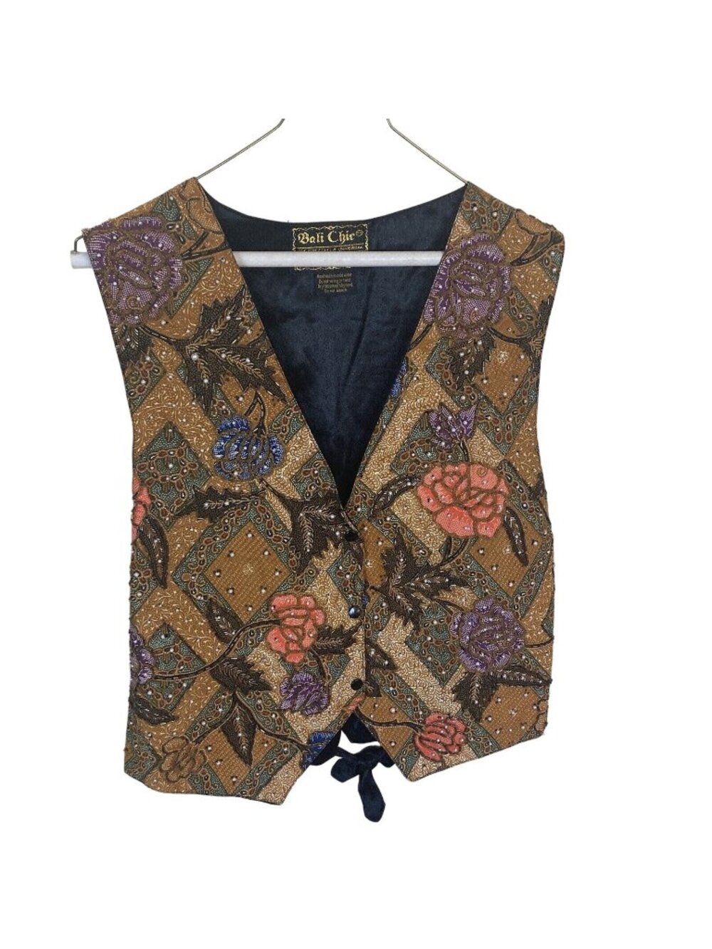 Bali Chic Vintage Womens Vest Multi Color Beaded Shirt Top Blouse One Size